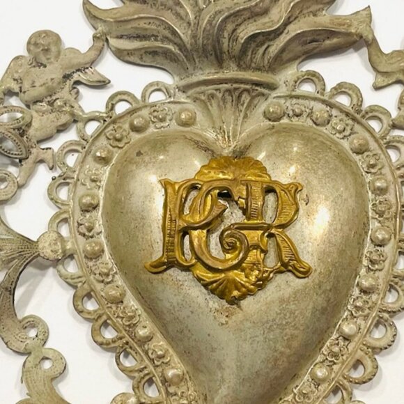 A Silver Antique Ex Voto Angelic Sacred Heart Florence Italy - Picture 8 of 10
